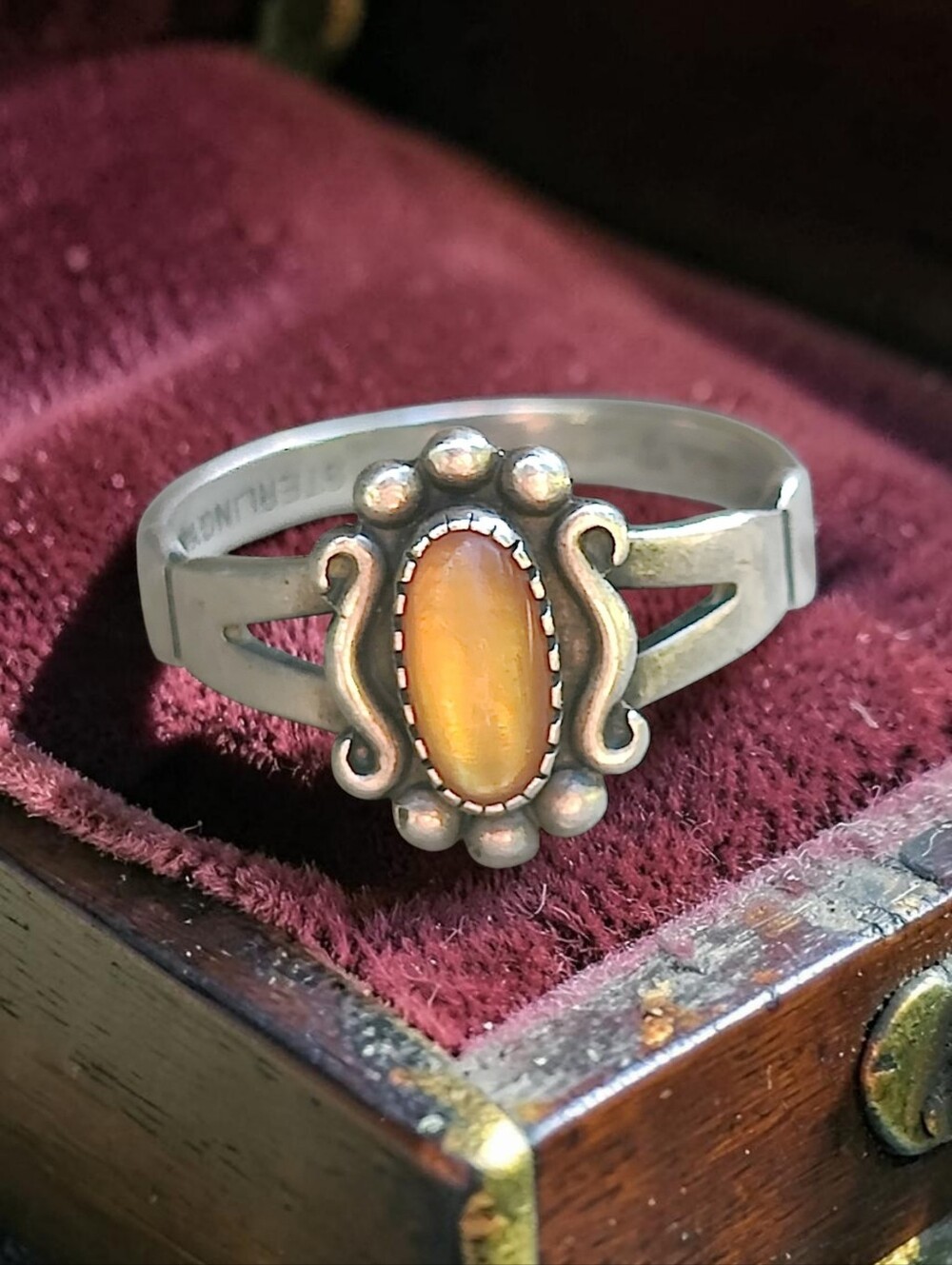 Antique Sterling Silver Victorian Amber Ring
